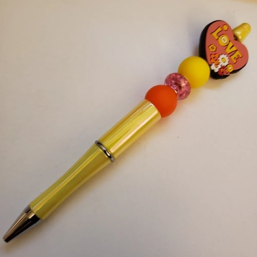 Handmade UV Iridescent Love Beaded Silicone Focal Bead Pen